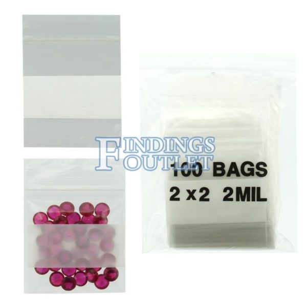 2"x2" ZipLock Plastic Bags Reclosable Pack of 100 Poly Baggies w/ Writing Block