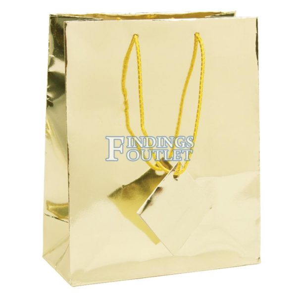 Glossy Paper Metallic Gold Gift Tote Bag Rope Handle 20 Pack 3" x 2" x 3.5"