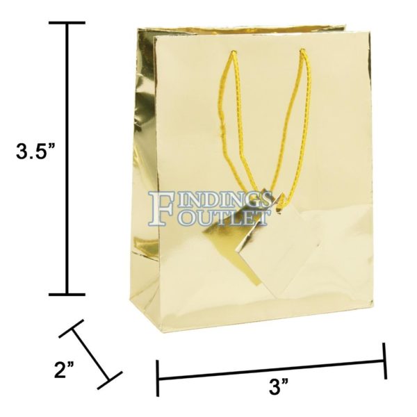 Glossy Paper Metallic Gold Gift Tote Bag Rope Handle 20 Pack 3" x 2" x 3.5" - Image 3