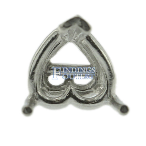 14k White Gold V-End Heart Stud Earring Mounting Setting Push Back Post 3 Prong - Image 3