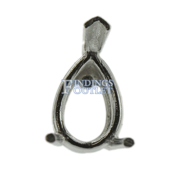 14k White Gold V-End Pear Stud Earring Mounting Setting Push Back Post 3 Prong - Image 3