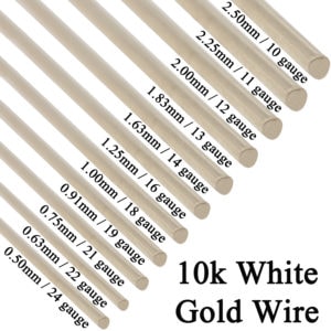 10K Solid White Gold Round Wire Half Hard 1 Inch 10ga - 24 Gauge 0.5mm - 2.5mm