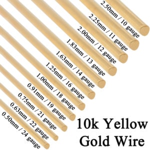 10K Solid Yellow Gold Round Wire Half Hard 1 Inch 10ga - 24 Gauge 0.5mm - 2.5mm