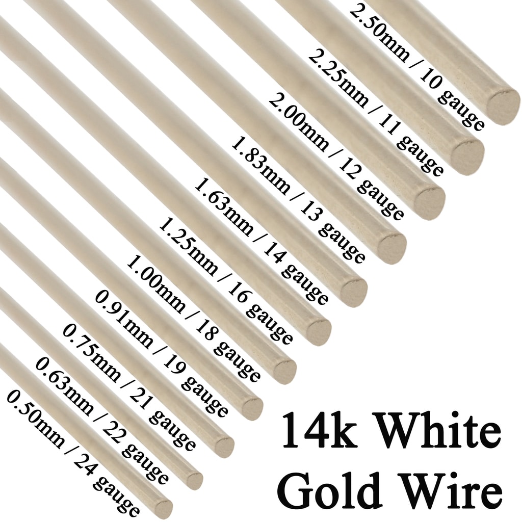 14K Solid White Gold Round Wire Half Hard 1 Inch 10ga - 24 Gauge 0.5mm -  2.5mm