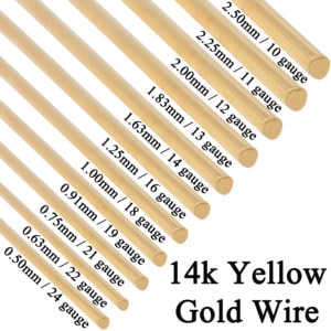 14K Solid Yellow Gold Round Wire Half Hard 1 Inch 10ga - 24 Gauge 0.5mm - 2.5mm