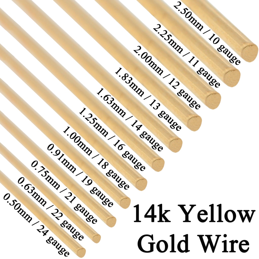 14K Solid Yellow Gold Round Wire Half Hard 1 Inch 10ga - 24 Gauge