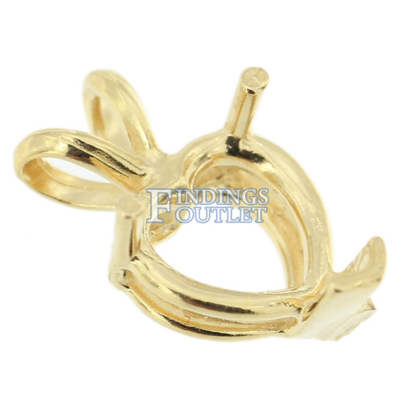 14K Yellow Gold V-End Heart Pendant Setting Rabbit Ear Bail Mounting - Image 4