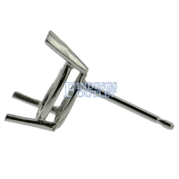 14k White Gold V-End Pear Stud Earring Mounting Setting Push Back Post 3 Prong - Image 5
