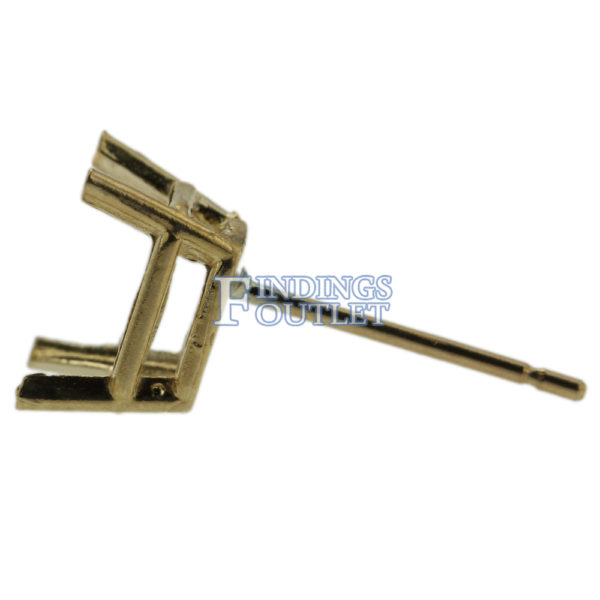 14k Yellow Gold Emerald Cut Stud Earring Mounting Setting Push Back Post 4 Prong - Image 4