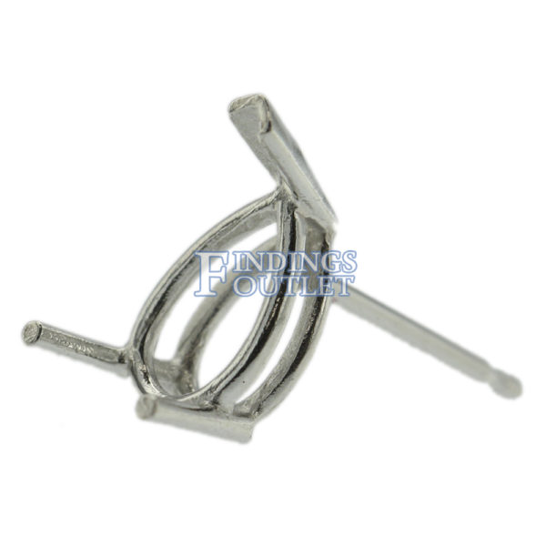14k White Gold V-End Pear Stud Earring Mounting Setting Push Back Post 3 Prong - Image 6