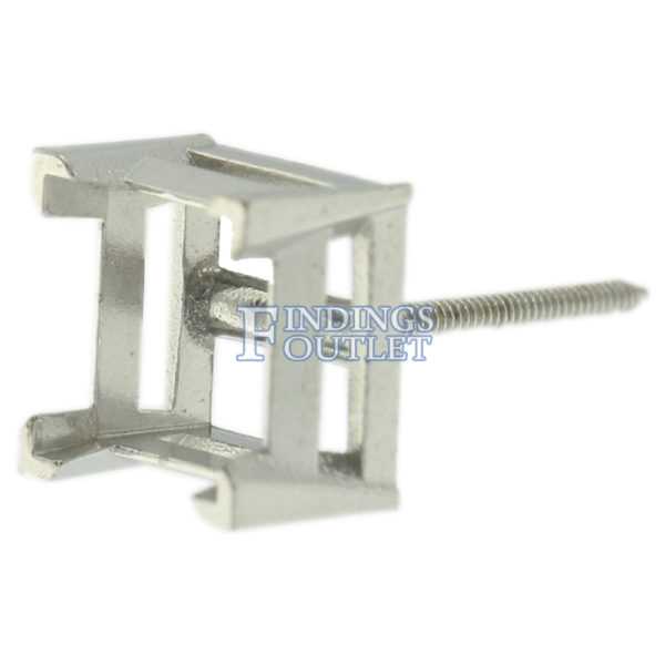 14k White Gold V-End Princess Cut Stud Earring Mounting Setting Screw Back Post - Image 5