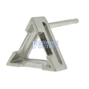 14k White Gold V-End Triangle Stud Earring Mounting Setting Push Back Post Angle