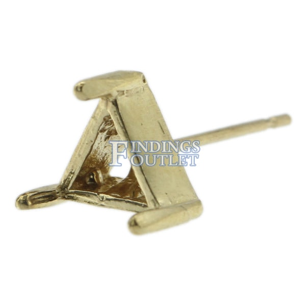 14k Yellow Gold Triangle Stud Earring Mounting Setting Push Back Post 3 Prong Angle