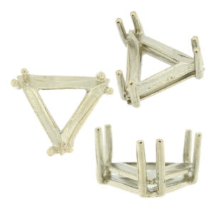 14K White Gold Triangle Wire Basket Setting Mounting 6 Prong
