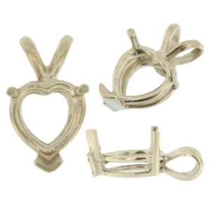 14K White Gold V-End Heart Pendant Setting Rabbit Ear Bail Mounting