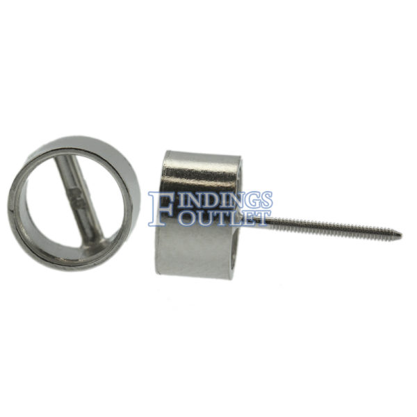 14k White Gold Round Bezel Stud Earring Mounting Setting Screw Back Post - Image 5