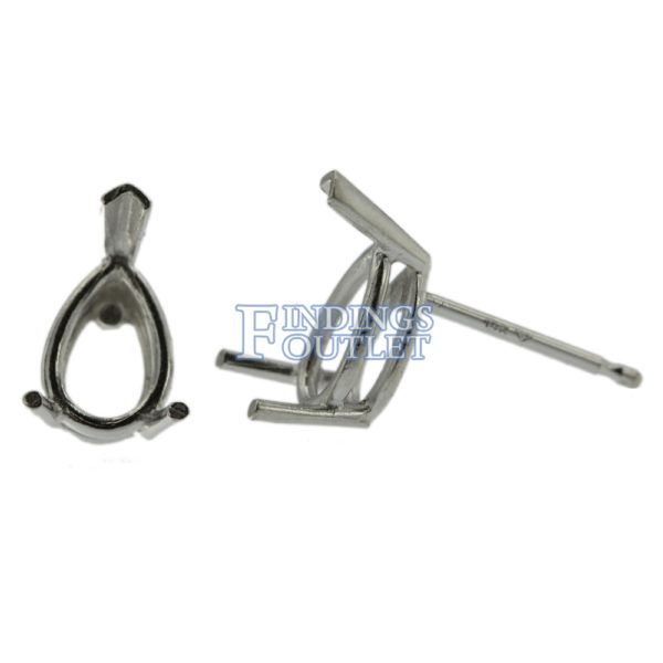 14k White Gold V-End Pear Stud Earring Mounting Setting Push Back Post 3 Prong - Image 4