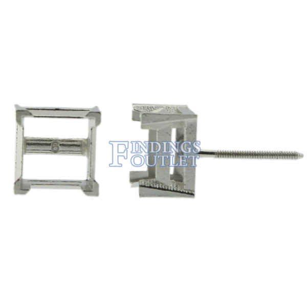 14k White Gold V-End Princess Cut Stud Earring Mounting Setting Screw Back Post - Image 6