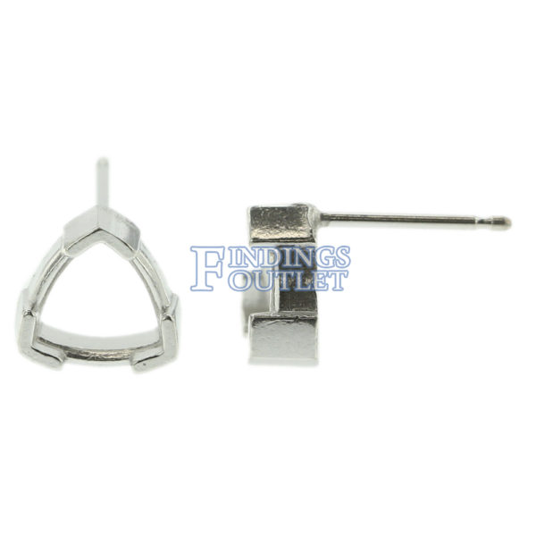 14k White Gold V-End Trillion Stud Earring Mounting Setting Push Back Post - Image 6