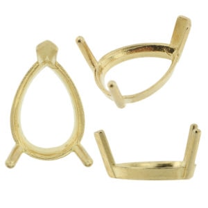 14K Yellow Gold Pear Low Base Head Setting Mounting 3 Prong V-End