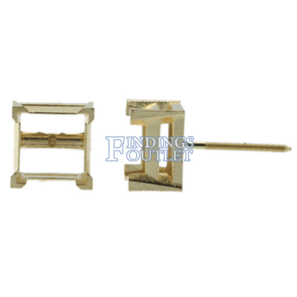 14k Yellow Gold V-End Princess Cut Stud Earring Mounting Setting Screw Back Post - Image 6