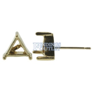 14k Yellow Gold Triangle Stud Earring Mounting Setting Push Back Post 3 Prong Pair