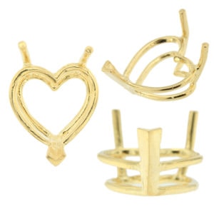 14K Yellow Gold Heart V-End Wire Basket Setting Mounting 3 Prong