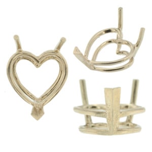 14K White Gold Heart V-End Wire Basket Setting Mounting 3 Prong