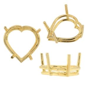 14K Yellow Gold Heart Wire Basket Setting Mounting 4 Prong