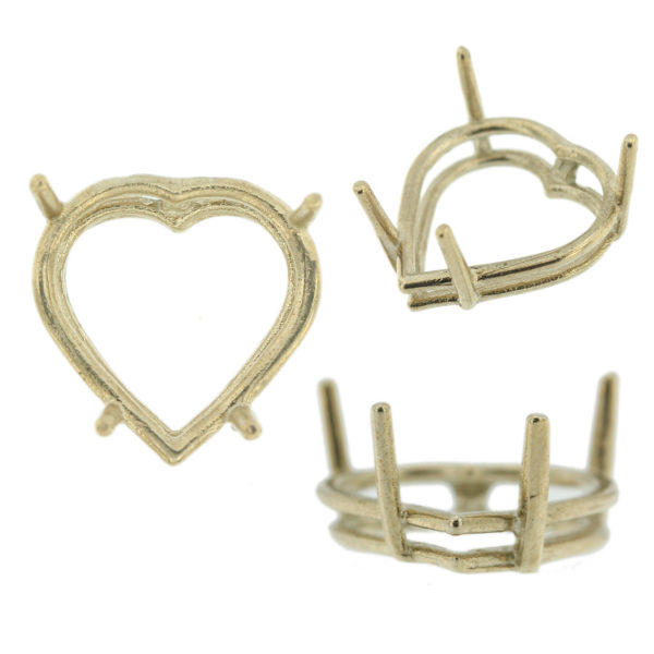 14K White Gold Heart Wire Basket Setting Mounting 4 Prong