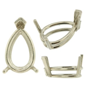 14K White Gold Pear Wire Basket Setting Mounting 3 Prong V-End