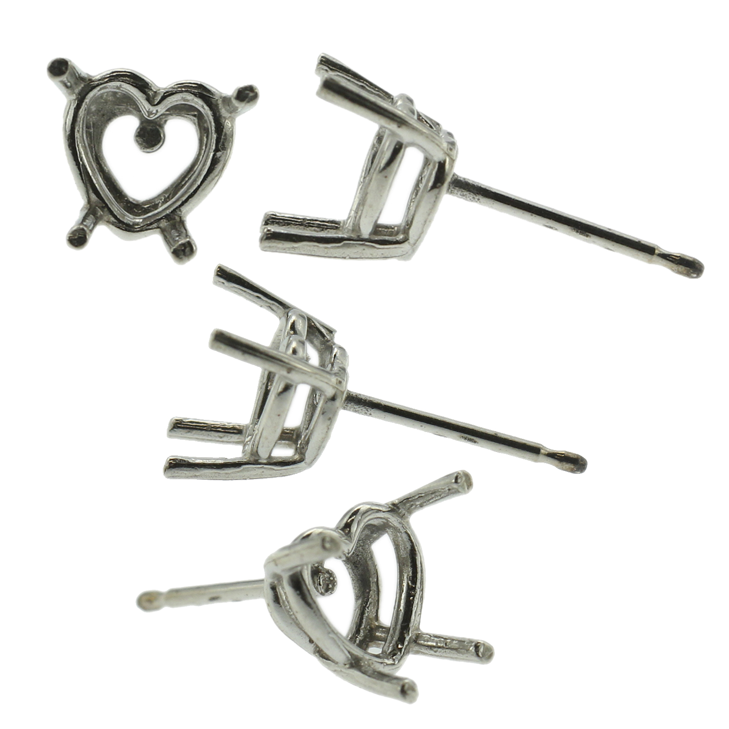 14k White Gold Heart Shape Stud Earring Mounting Setting Push Back Post ...