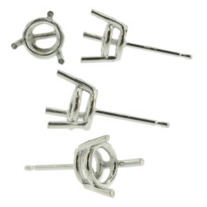 14k White Gold Round Wire Basket Stud Earring Mounting Setting Push Back Post
