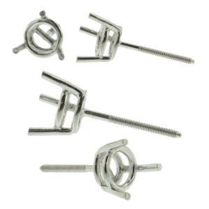 14k White Gold Round Wire Basket Stud Earring Mounting Setting Screw Back Post