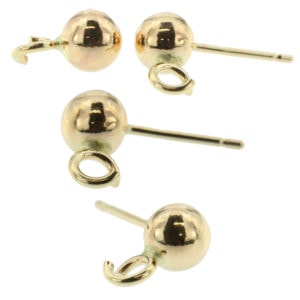 14k Yellow Gold Round Ball W/ Loop Stud Earring Mounting Setting Push Back Post