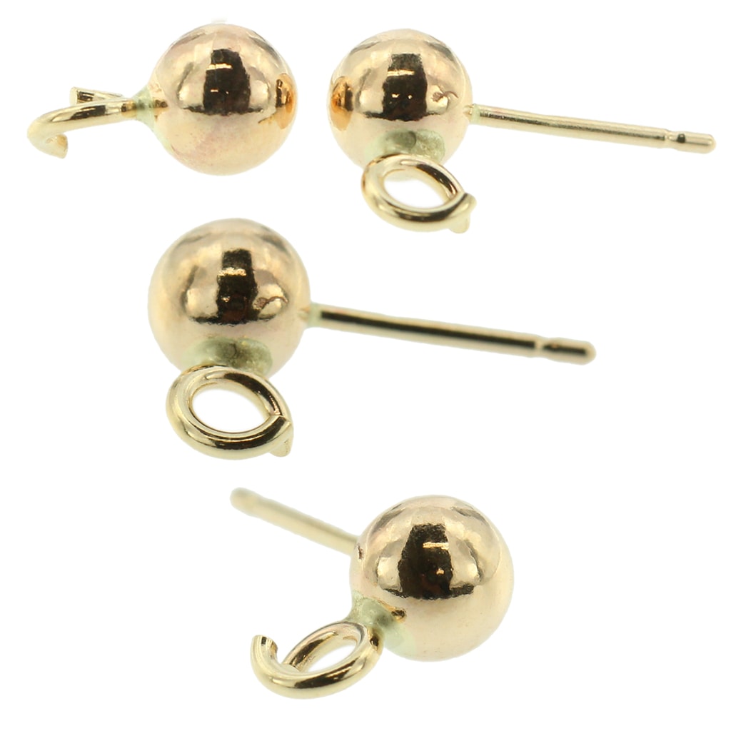 14K Gold Filled 4mm Ball Post Earring Findings with Earring Backs