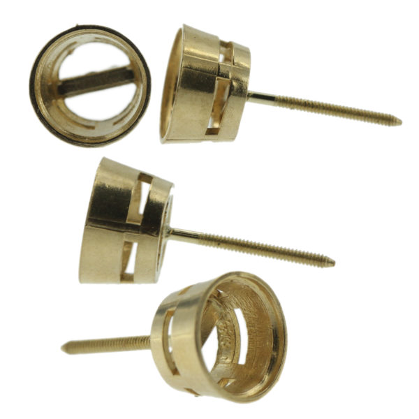 14k Yellow Gold Round Bezel Stud Earring Mounting Setting Screw Back Post