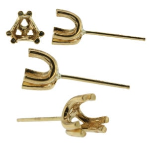 14k Yellow Gold Round Stud Earring Mounting Setting Push Back Post Double Prong