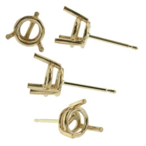 14k Yellow Gold Round Wire Basket Stud Earring Mounting Setting Push Back Post