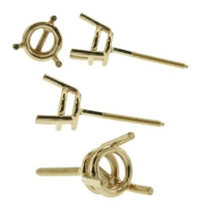 14k Yellow Gold Round Wire Basket Stud Earring Mounting Setting Screw Back Post