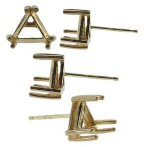 14k Yellow Gold Triangle Stud Earring Mounting Setting Push Back Post 6 Prong