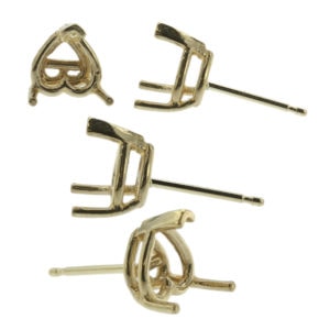 14k Yellow Gold V-End Heart Stud Earring Mounting Setting Push Back Post 3 Prong