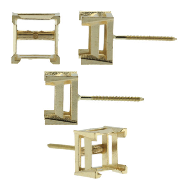 14k Yellow Gold V-End Princess Cut Stud Earring Mounting Setting Screw Back Post