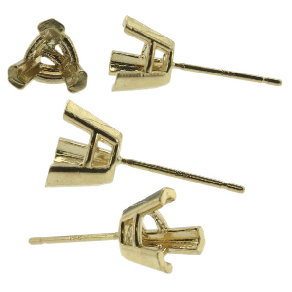 14k Yellow Gold V-End Trillion Stud Earring Mounting Setting Push Back Post