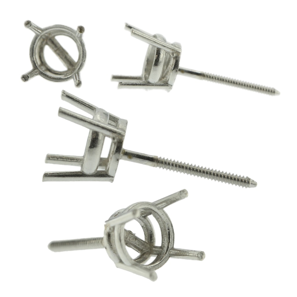 Platinum Round Stud Earring Mounting Setting Heavy Screw Back Post 4 Prong