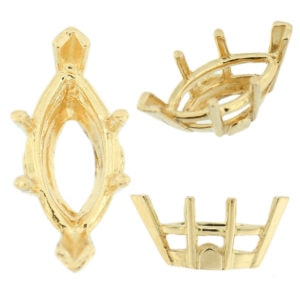 14K Yellow Gold Marquise Wire Basket Setting Mounting 6 Prong V-Ends