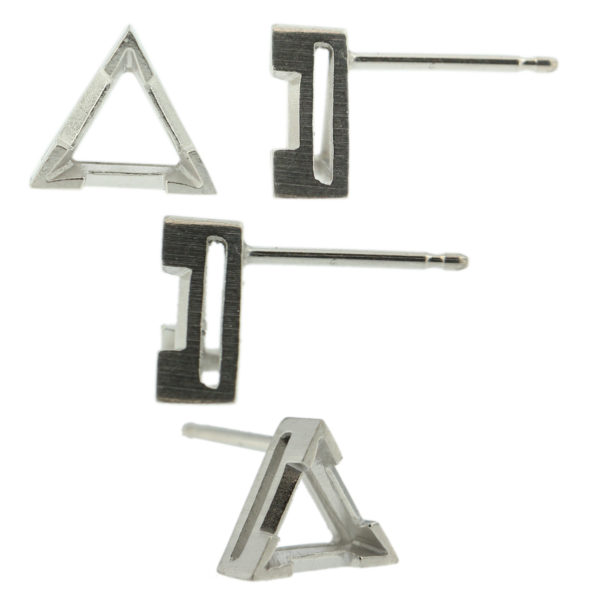 14k White Gold V-End Triangle Stud Earring Mounting Setting Push Back Post