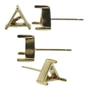 14k Yellow Gold Triangle Stud Earring Mounting Setting Push Back Post 3 Prong