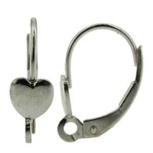 14k White Gold Leverback Earring Mounting Dangling Setting Heart & Loop Style