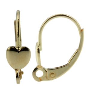 14k Yellow Gold Leverback Earring Mounting Dangling Setting Heart & Loop Style